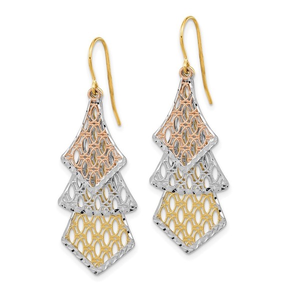 14k Tri-color D/C Polished Filigree Dangle Earrings - Picture 4 of 4